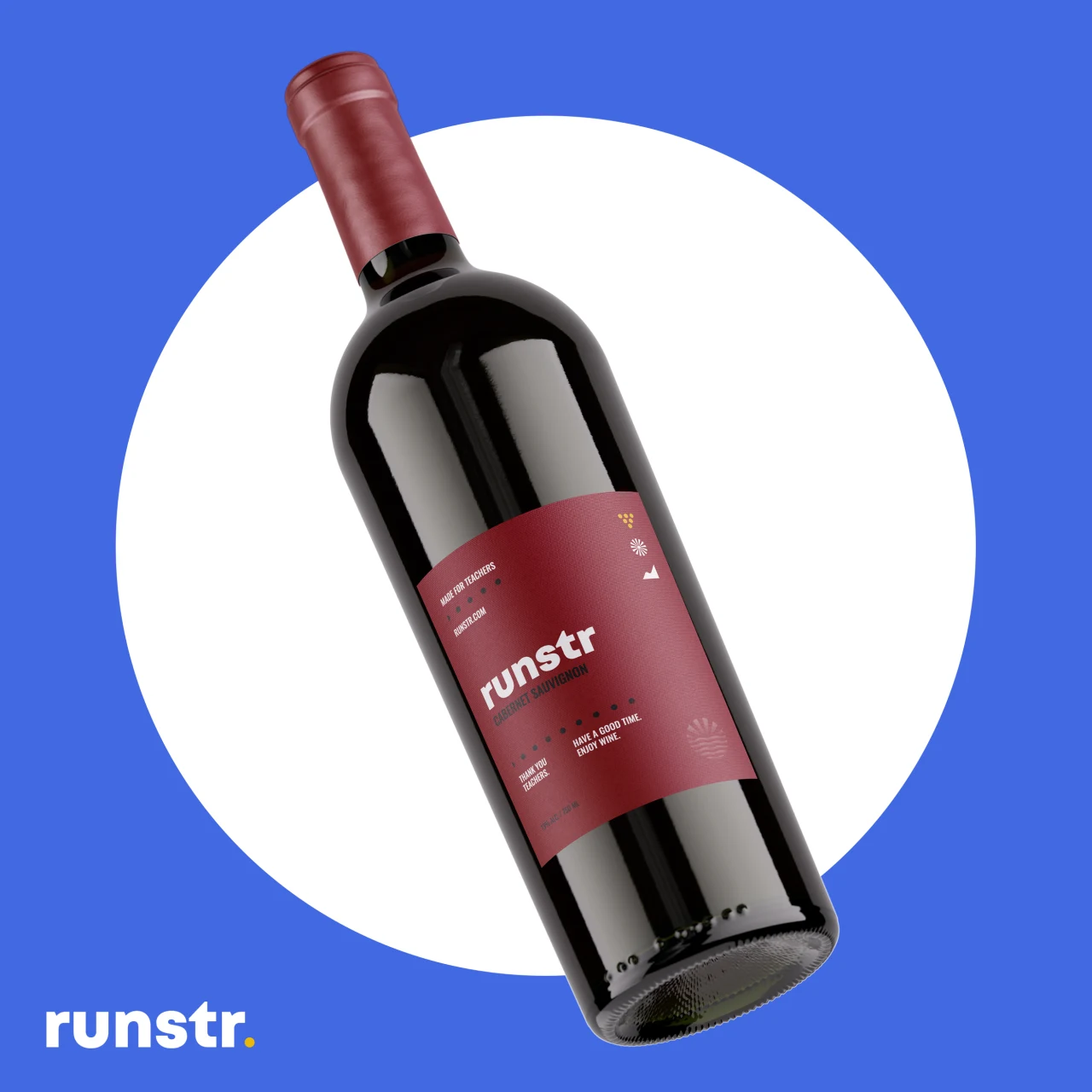 Archived Pioneer Pours appreciation-gift artwork showing a wine bottle with a Runstr label.